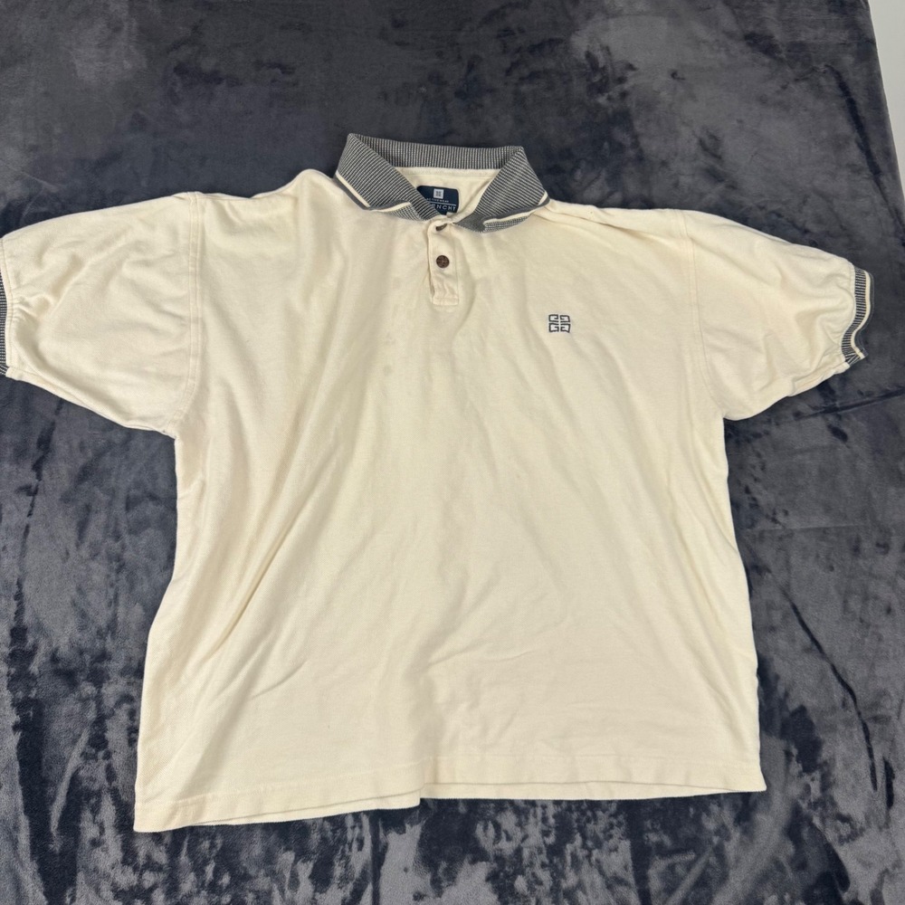 Givenchy Polo Shirt Mens Large Cream Short Sleeve Logo Activewear Pique